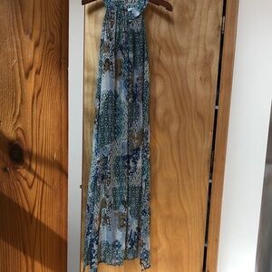 Simply Noelle Blue and Tan Patterned Maxi Dress